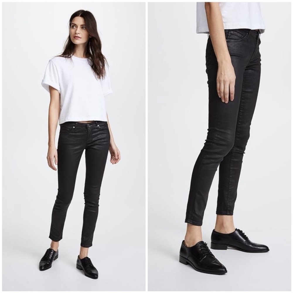 AG Adriano Goldschmied The Legging Ankle Jeans Coated Black Size 26